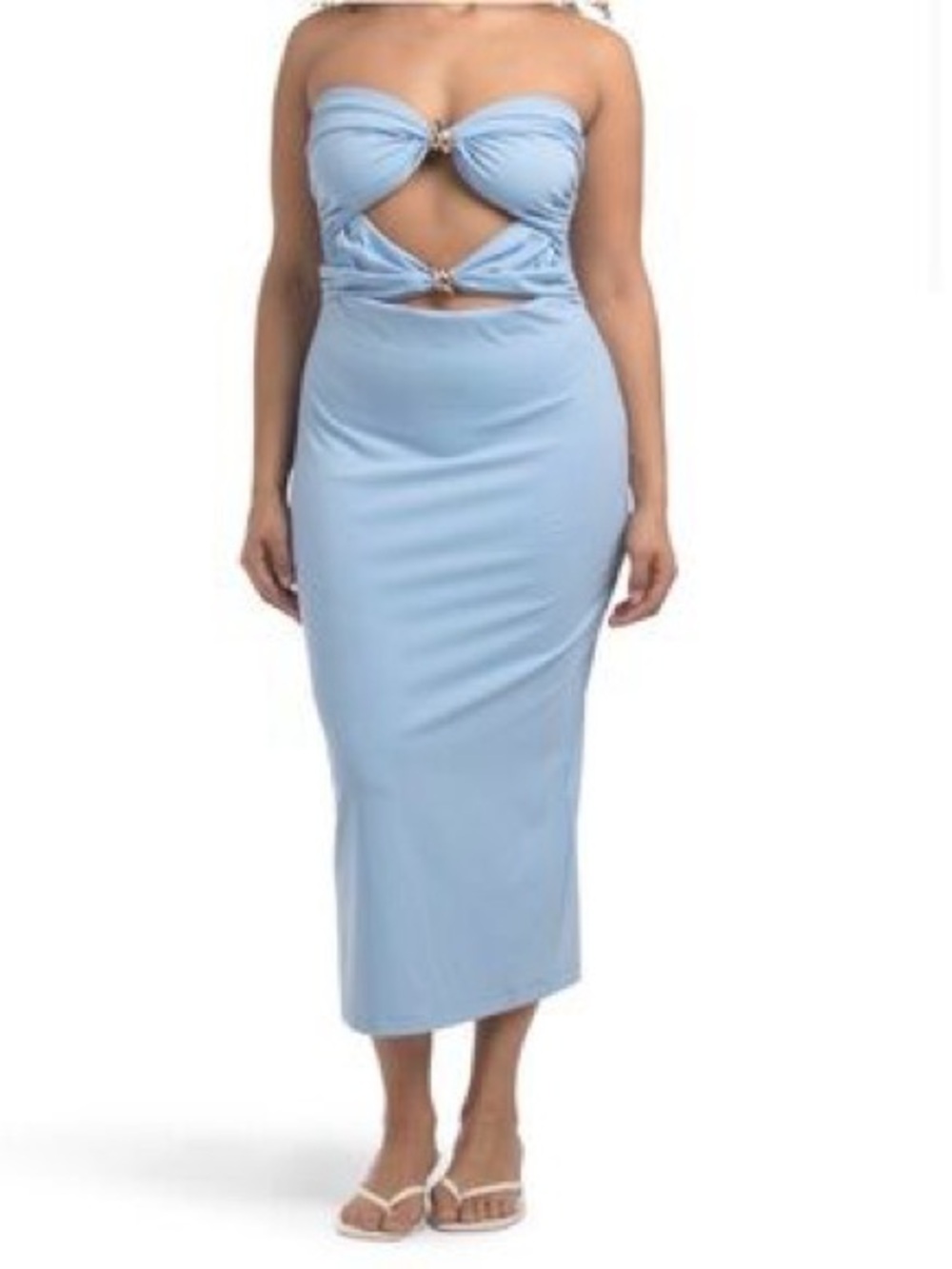 Torn by Ronny Kobo Sky Blue Strapless Cutout Midi Dress